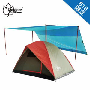 【618】帳篷+天幕 ∣200x260cm∣蝶舞六人雙門透風帳篷∣舒適，大空間 大草原方形天幕∣-21317+-21287